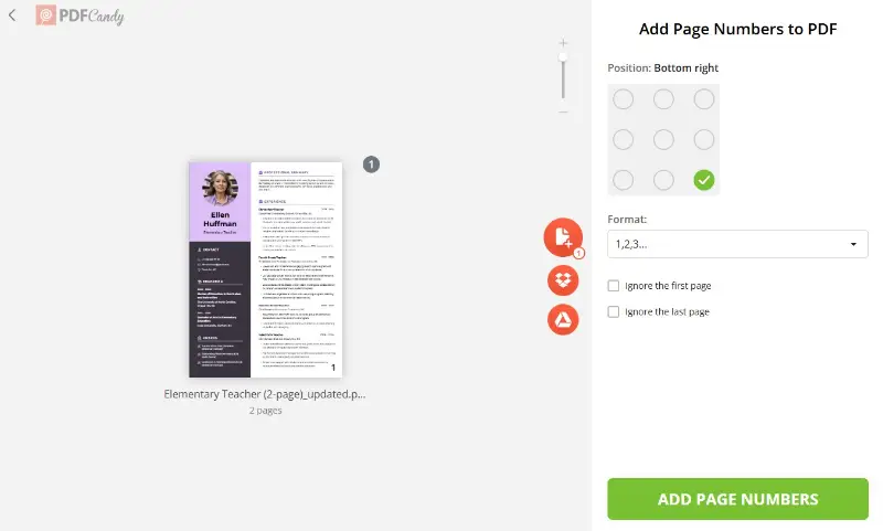 Нумерация страниц в PDF Candy